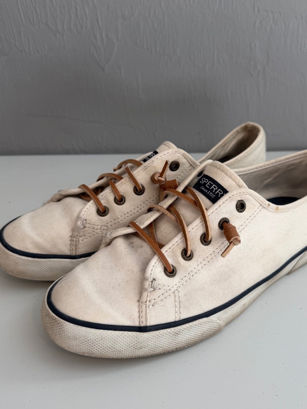 Sperry Women's Sider Seacoast Slip-On Boat Shoe Sneakers in Ivory/Brown Size 9